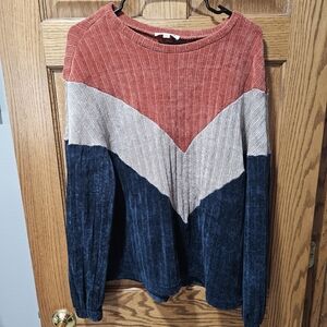 Tri-Color Chevron Knit Sweater - Rust, Cream & Navy